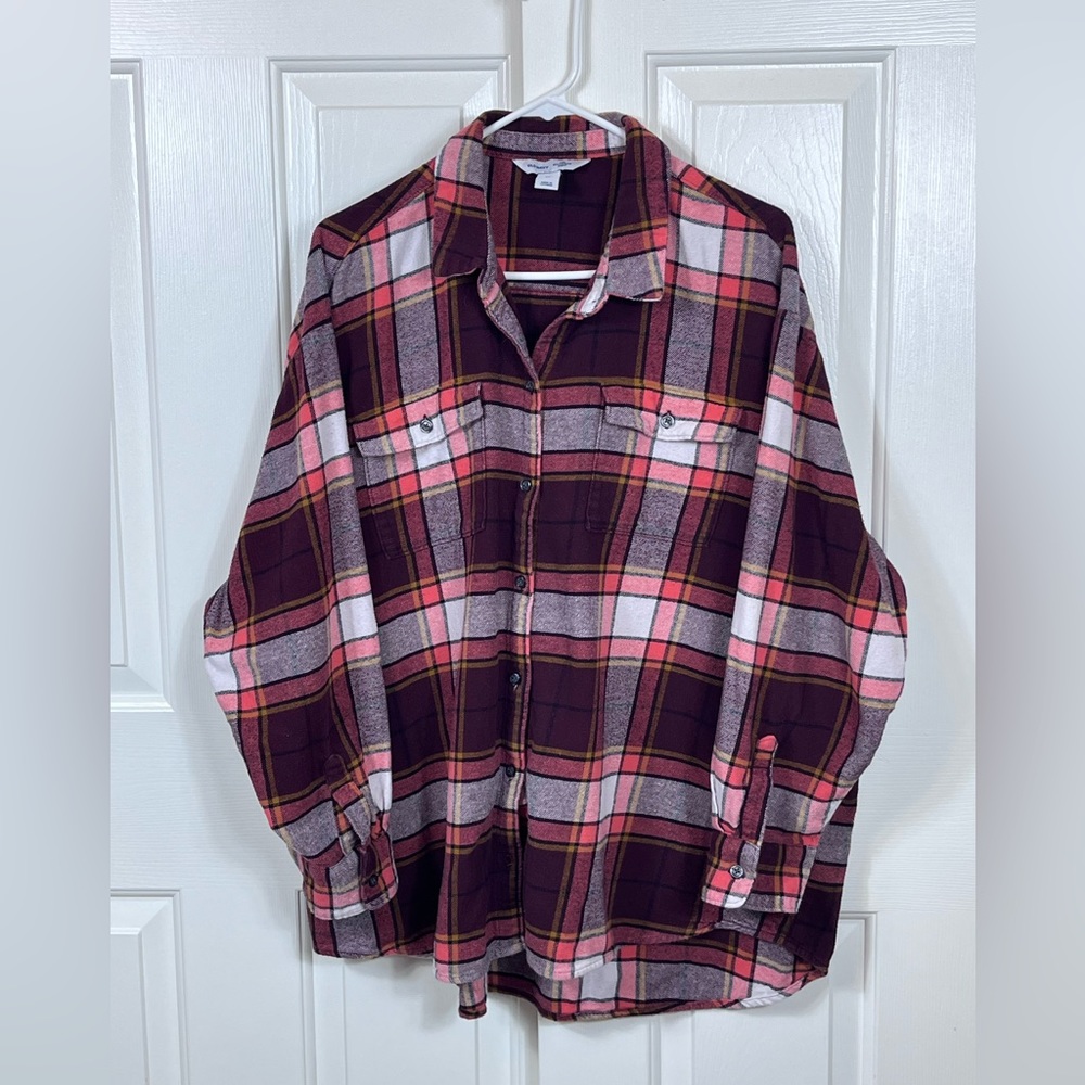 Old Navy “The Boyfriend Shirt” Flannel, Reds & Oranges, size 2x